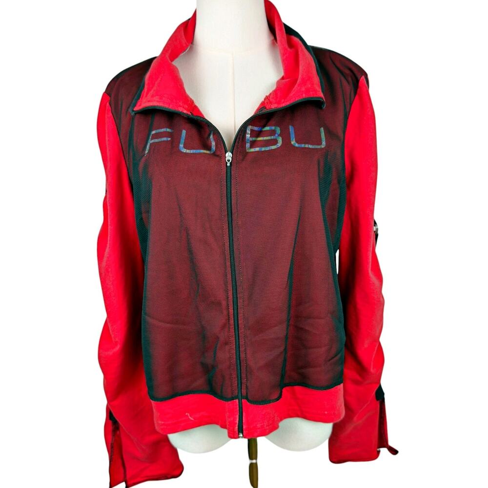 Fubu The Collection Womens 1X Black Red Mesh Jacket Lightweight Streetwear *FLAW